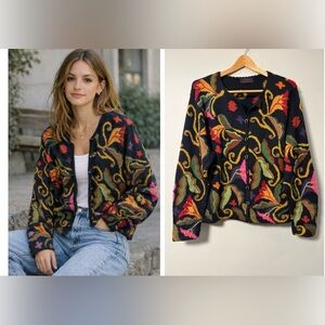 Tabask Alpaca Wool Blend Cardigan Handmade Peru Women M/L Artsy Boho Chunky Knit